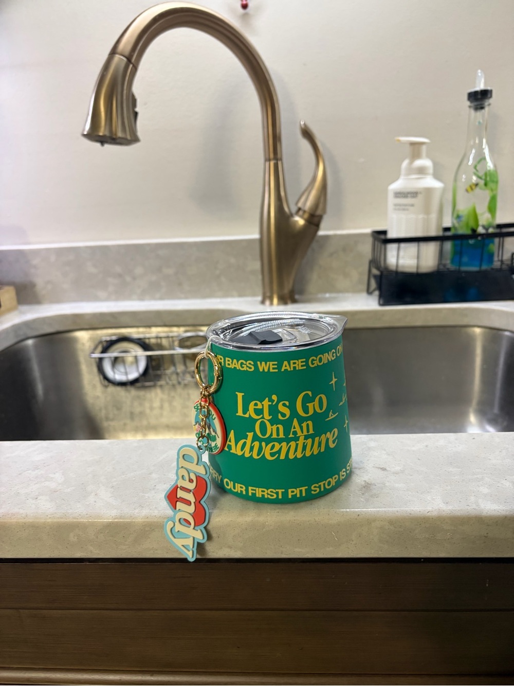 Green "Let's Go On An Adventure" Insulated Tumbler with Keychain